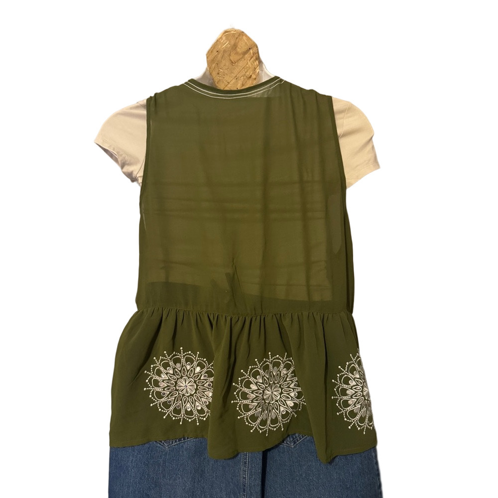 Cato Olive Green Sequin Embroidered Sheer Vest - Picture 4 of 7